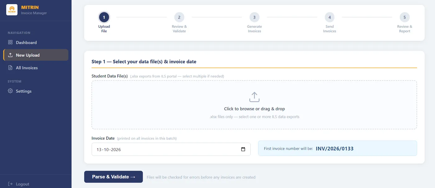 Mitrin Bulk Invoicing screenshot